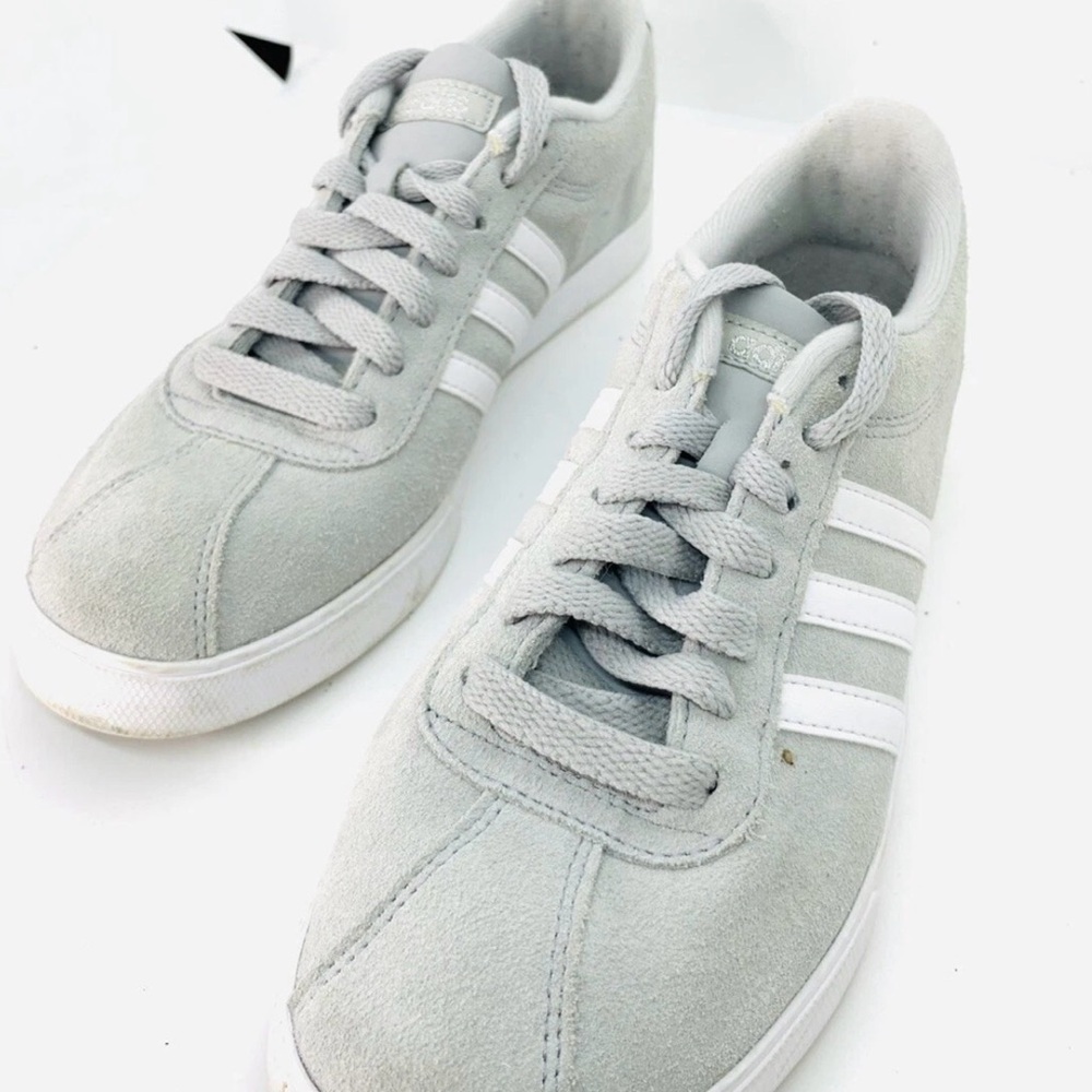 Adidas Neo Courtset shoes in teal-gray suede with white stripe